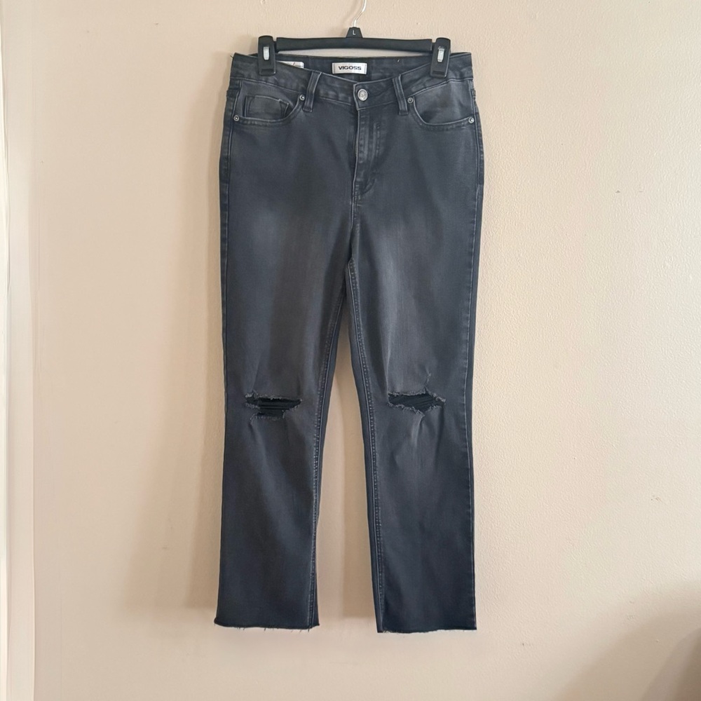 VIGOSS Womens Distressed Crop Jeans Size 27 Waist Straight Stretch Charcoal - Picture 2 of 16